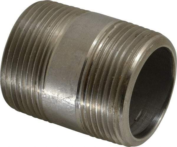 Merit Brass - Schedule 80, 1-1/4" Pipe x 2" Long, Grade 304/304L Stainless Steel Pipe Nipple - Seamless & Threaded - Americas Industrial Supply