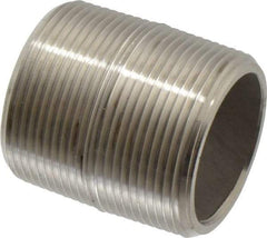 Merit Brass - Schedule 80, 1-1/2" Pipe x 2" Long, Grade 304/304L Stainless Steel Pipe Nipple - Seamless & Threaded - Americas Industrial Supply