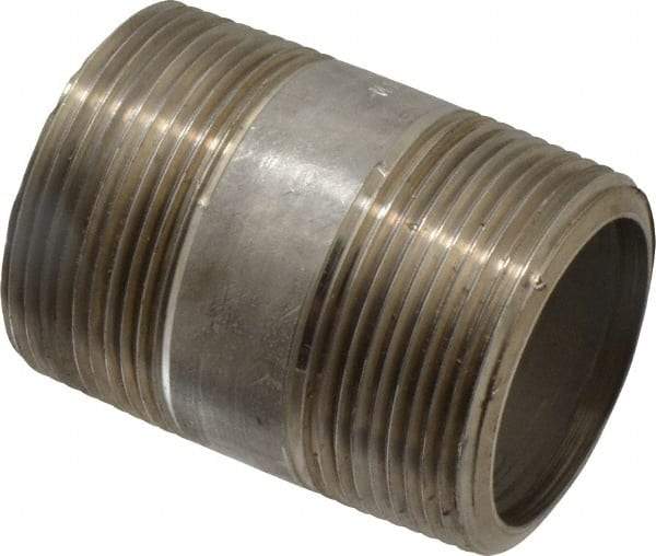 Merit Brass - Schedule 80, 1-1/2" Pipe x 2-1/2" Long, Grade 304/304L Stainless Steel Pipe Nipple - Seamless & Threaded - Americas Industrial Supply