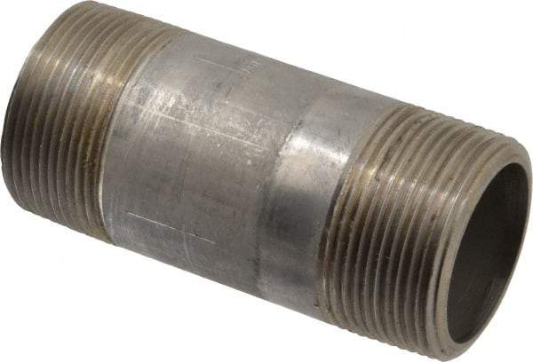 Merit Brass - Schedule 80, 1-1/2" Pipe x 4" Long, Grade 304/304L Stainless Steel Pipe Nipple - Seamless & Threaded - Americas Industrial Supply