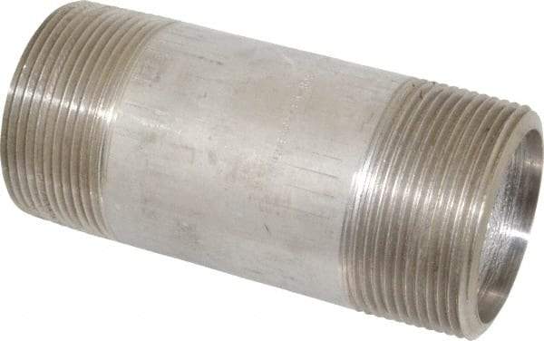 Merit Brass - Schedule 80, 2-1/2" Pipe x 6" Long, Grade 304/304L Stainless Steel Pipe Nipple - Seamless & Threaded - Americas Industrial Supply