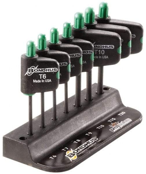 Bondhus - 7 Piece T6 to T20 Protanium High Torque Steel Flag-Style Torx Key Set - 1-1/2" Length Under Head, 3" OAL, T6, T7, T8, T9, T10, T15, T20 - Americas Industrial Supply