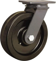 Hamilton - 8" Diam x 2-1/2" Wide x 10-1/4" OAH Top Plate Mount Swivel Caster - Phenolic, 2,000 Lb Capacity, Straight Roller Bearing, 4-1/2 x 6-1/2" Plate - Americas Industrial Supply