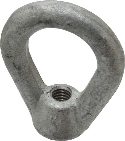 Gibraltar - 2,700 Lb Capacity, 3/8-16 Thread, Galvanized Finsih, Carbon Steel Heavy Duty Lifting Eye Nut - Grade C-1030, 2-1/2" High, 1-1/4" Inside & 2" Outside Eye Diam, 7/8" Bell/Base Width - Americas Industrial Supply