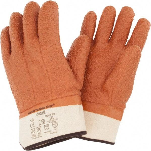 Ansell - Size XL (10) PVC Coated Jersey Cold Protection Work Gloves - For General Purpose, Fully Coated, Safety Cuff, Full Fingered, Orange, Paired - Americas Industrial Supply