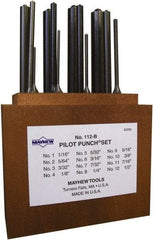 Mayhew - 12 Piece, 1/16 to 1/2", Roll Pin Punch Set - Round Shank, Alloy Steel, Comes in Wood Box - Americas Industrial Supply