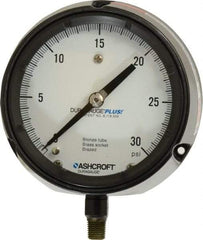 Ashcroft - 4-1/2" Dial, 1/4 Thread, 0-30 Scale Range, Pressure Gauge - Lower Connection, Rear Flange Connection Mount, Accurate to 0.5% of Scale - Americas Industrial Supply