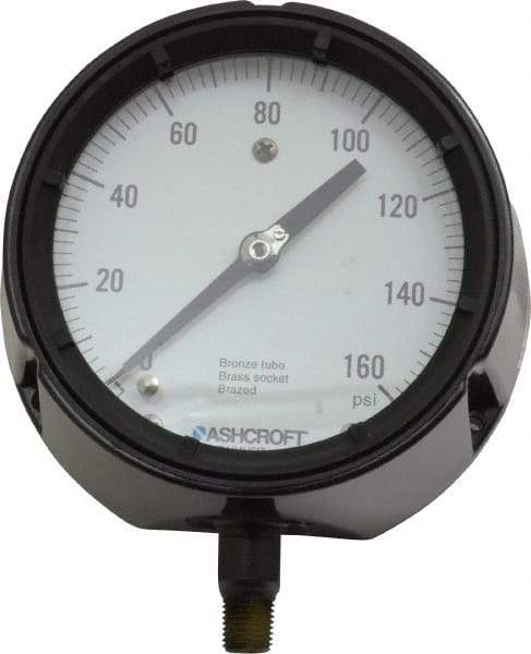 Ashcroft - 4-1/2" Dial, 1/4 Thread, 0-160 Scale Range, Pressure Gauge - Lower Connection, Rear Flange Connection Mount, Accurate to 0.5% of Scale - Americas Industrial Supply