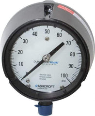 Ashcroft - 4-1/2" Dial, 1/2 Thread, 0-100 Scale Range, Pressure Gauge - Lower Connection, Rear Flange Connection Mount, Accurate to 0.5% of Scale - Americas Industrial Supply