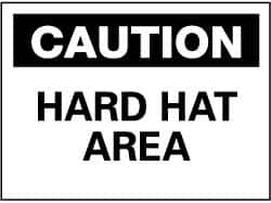 NMC - "Caution - Hard Hat Area", 10" Long x 14" Wide, Pressure-Sensitive Vinyl Safety Sign - Rectangle, 0.004" Thick, Use for Accident Prevention - Americas Industrial Supply