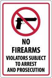 NMC - "No Firearms Violators Subject to Arrest and Prosecution", 18" Long x 12" Wide, Aluminum Safety Sign - Rectangle, 0.04" Thick, Use for Security & Admittance - Americas Industrial Supply