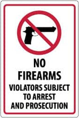 NMC - "No Firearms Violators Subject to Arrest and Prosecution", 18" Long x 12" Wide, Aluminum Safety Sign - Rectangle, 0.04" Thick, Use for Security & Admittance - Americas Industrial Supply
