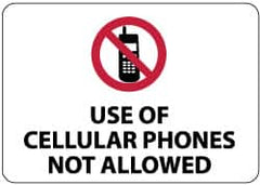 NMC - "Use of Cellular Phones Not Allowed", 14" Long x 20" Wide, Aluminum Safety Sign - Rectangle, 0.04" Thick, Use for Security & Admittance - Americas Industrial Supply