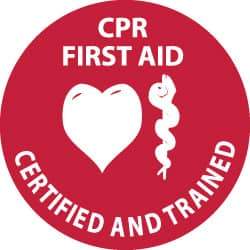 NMC - CPR First Aid Certified and Trained, Hard Hat Label - White on Red, 2" Thick, For Accident Prevention - Americas Industrial Supply