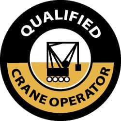 NMC - Qualified Crane Operator, Hard Hat Label - Black & Yellow on White, 2" Thick, For Accident Prevention - Americas Industrial Supply