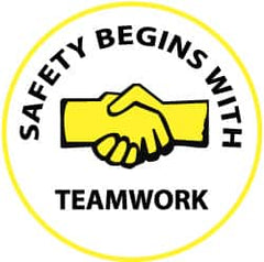 NMC - Safety Begins with Teamwork, Hard Hat Label - Yellow & Black on White, 2" Thick, For Accident Prevention - Americas Industrial Supply