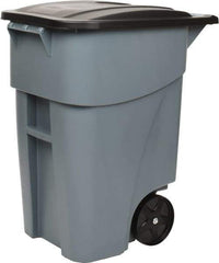 Rubbermaid - 50 Gal Gray Rectangle Trash Can - Polyethylene, 36-1/2" High x 28-1/2" Long x 23-3/8" Wide - Americas Industrial Supply