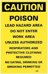 NMC - "Caution - Poison - Lead Hazard Area - Do Not Enter Work Area Unless Authorized - Respirators and Protective Clothing...", 17" Long x 11" Wide, Paper Safety Sign - Rectangle, Use for Accident Prevention - Americas Industrial Supply