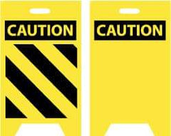 NMC - Caution - Black Diagonal Lines, Caution - Blank No Legend, 12" Wide x 20" High, Plastic Floor Sign - A-Frame, Black on Yellow, For Accident Prevention - Americas Industrial Supply