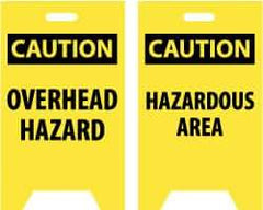 NMC - Caution - Overhead Hazard, Caution - Hazardous Area, 12" Wide x 20" High, Plastic Floor Sign - A-Frame, Black on Yellow, For Hazardous Materials - Americas Industrial Supply