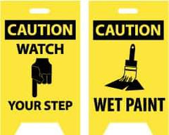 NMC - Caution - Watch Your Step, Caution - Wet Paint, 12" Wide x 20" High, Plastic Floor Sign - A-Frame, Black on Yellow, For Accident Prevention - Americas Industrial Supply