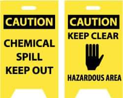 NMC - Caution - Chemical Spill - Keep Out, Caution - Keep Clear - Hazardous Area, 12" Wide x 20" High, Plastic Floor Sign - A-Frame, Black on Yellow, For Hazardous Materials - Americas Industrial Supply