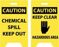 NMC - Caution - Chemical Spill - Keep Out, Caution - Keep Clear - Hazardous Area, 12" Wide x 20" High, Plastic Floor Sign - A-Frame, Black on Yellow, For Hazardous Materials - Americas Industrial Supply