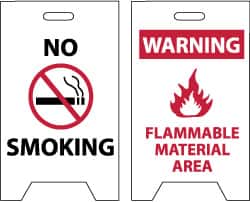 NMC - No Smoking, Warning - Flammable Material Area, 12" Wide x 20" High, Plastic Floor Sign - A-Frame, Red & Black on White, For Hazardous Materials - Americas Industrial Supply