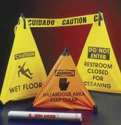 NMC - Caution - Wet Floor, 18" High, Plastic Floor Sign - POP-UP, Yellow, For Restroom, Janitorial & Housekeeping - Americas Industrial Supply