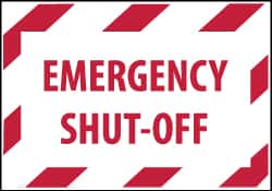 NMC - Accident Prevention Label - Legend: Emergency Shut-Off, English, Red on White, 5" Long x 3" High, Sign Muscle Finish - Americas Industrial Supply