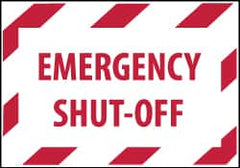 NMC - Accident Prevention Label - Legend: Emergency Shut-Off, English, Red on White, 5" Long x 3" High, Sign Muscle Finish - Americas Industrial Supply
