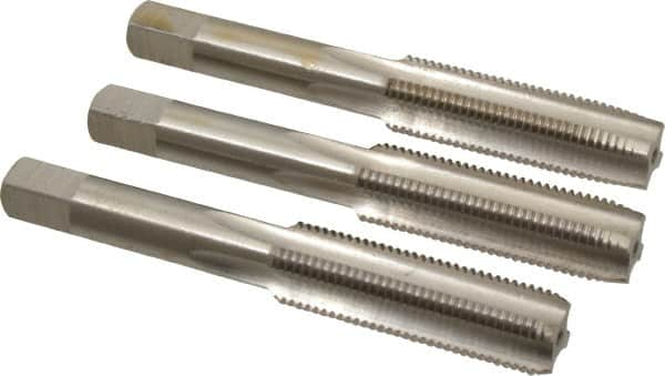 Interstate - M12x1.25 Metric Fine, 4 Flute, Bottoming, Plug & Taper, Bright Finish, High Speed Steel Tap Set - Right Hand Cut, 3-3/8" OAL, 1-21/32" Thread Length - Exact Industrial Supply