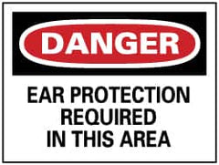 NMC - "Danger - Ear Protection Required in This Area", 10" Long x 14" Wide, Pressure-Sensitive Vinyl Safety Sign - Rectangle, 0.004" Thick, Use for Accident Prevention - Americas Industrial Supply