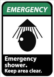 NMC - "Emergency - Emergency Shower - Keep Area Clear", 14" Long x 10" Wide, Aluminum Safety Sign - Rectangle, 0.04" Thick, Use for First Aid - Americas Industrial Supply