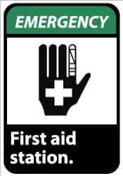 NMC - "Emergency - First Aid Station", 14" Long x 10" Wide, Aluminum Safety Sign - Rectangle, 0.04" Thick, Use for First Aid - Americas Industrial Supply