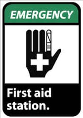 NMC - "Emergency - First Aid Station", 14" Long x 10" Wide, Aluminum Safety Sign - Rectangle, 0.04" Thick, Use for First Aid - Americas Industrial Supply