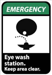 NMC - "Emergency - Eye Wash Station - Keep Area Clear", 14" Long x 10" Wide, Aluminum Safety Sign - Rectangle, 0.04" Thick, Use for First Aid - Americas Industrial Supply
