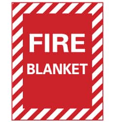 NMC - Fire Blanket, Pressure Sensitive Vinyl Fire Sign - 9" Wide x 12" High - Americas Industrial Supply