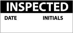NMC - "Inspected - Date Initials", 1" Long x 2-1/4" Wide, Pressure-Sensitive Vinyl Safety Sign - Rectangle, 0.004" Thick, Use for Inspection, Testing & Accident Data - Americas Industrial Supply