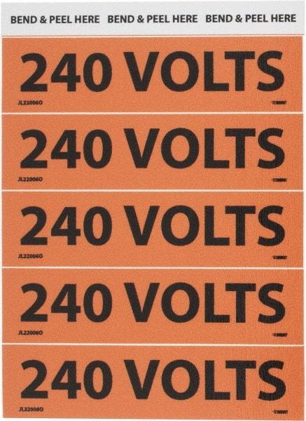 NMC - Electrical Markers Label - Legend: 240 Volts, English, Black & Orange, 4-1/2" Long x 1-1/8" High, Sign Muscle Finish - Americas Industrial Supply