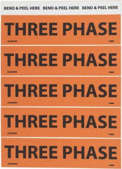 NMC - Electrical Markers Label - Legend: Three Phase, English, Black & Orange, 4-1/2" Long x 1-1/8" High, Sign Muscle Finish - Americas Industrial Supply