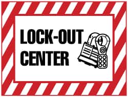 NMC - "Lock-Out Center", 10" Long x 14" Wide, Rigid Plastic Safety Sign - Rectangle, 0.05" Thick, Use for Accident Prevention - Americas Industrial Supply
