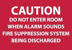 NMC - Caution - Do Not Enter Room When Alarm Sounds - Fire Suppression System Being Discharged, Plastic Fire Sign - 10" Wide x 7" High - Americas Industrial Supply