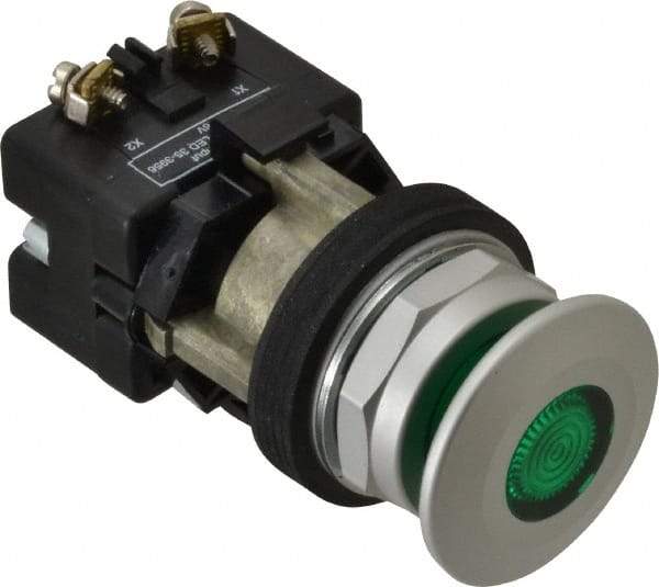 Eaton Cutler-Hammer - Extended Mushroom Head Pushbutton Switch Operator - Green, Round Button, Incandescent Lamp, Illuminated - Americas Industrial Supply