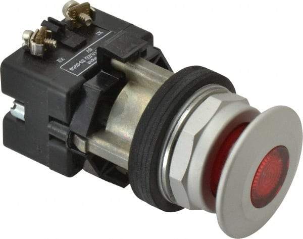 Eaton Cutler-Hammer - Extended Mushroom Head Pushbutton Switch Operator - Red, Round Button, Incandescent Lamp, Illuminated - Americas Industrial Supply
