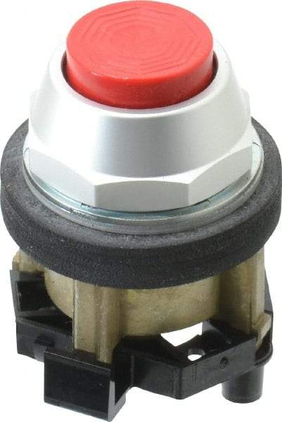 Eaton Cutler-Hammer - 30-1/2mm Mount Hole, Extended Straight, Pushbutton Switch Only - Round, Red Pushbutton, Nonilluminated, Momentary (MO), Corrosion Resistant, Oiltight and Watertight - Americas Industrial Supply