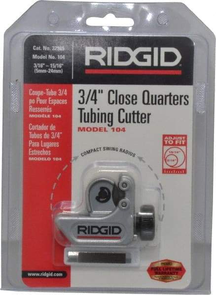 Ridgid - 3/16" to 15/16" Pipe Capacity, Mini Tube Cutter - Cuts Copper, Aluminum, Brass, Plastic - Americas Industrial Supply