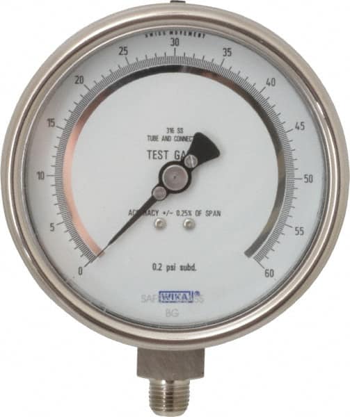 Wika - 4" Dial, 1/4 Thread, 0-300 Scale Range, Pressure Gauge - Lower Connection Mount, Accurate to 0.25% of Scale - Americas Industrial Supply