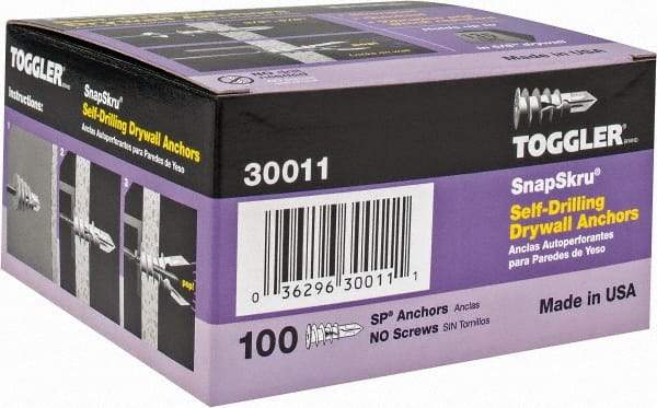 Toggler - #6 to 10 Screw, 5/16" Diam, 1-5/8" Long, 3/8 to 5/8" Thick, Self Drilling Drywall & Hollow Wall Anchor - Thermoplastic Alloy, Use in Drywall - Americas Industrial Supply