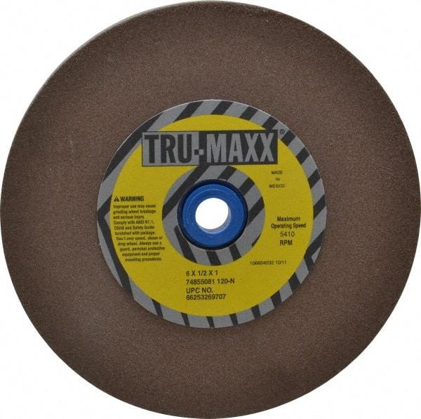 Tru-Maxx - 120 Grit Aluminum Oxide Bench & Pedestal Grinding Wheel - 6" Diam x 1" Hole x 1/2" Thick, 5410 Max RPM, O Hardness, Fine Grade , Vitrified Bond - Americas Industrial Supply